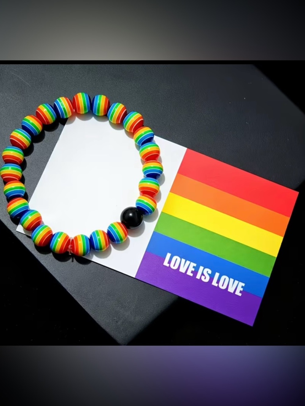 Rainbow Bead Bracelet with Black Accent